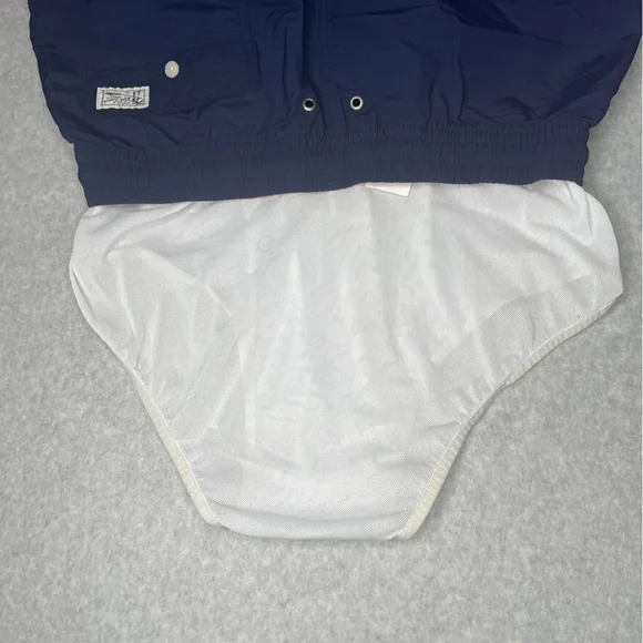 Polo Ralph Lauren Mens Med Swim Trunks Solid Swimsuit Navy Blue Red Pony Preppy - Picture 3 of 12
